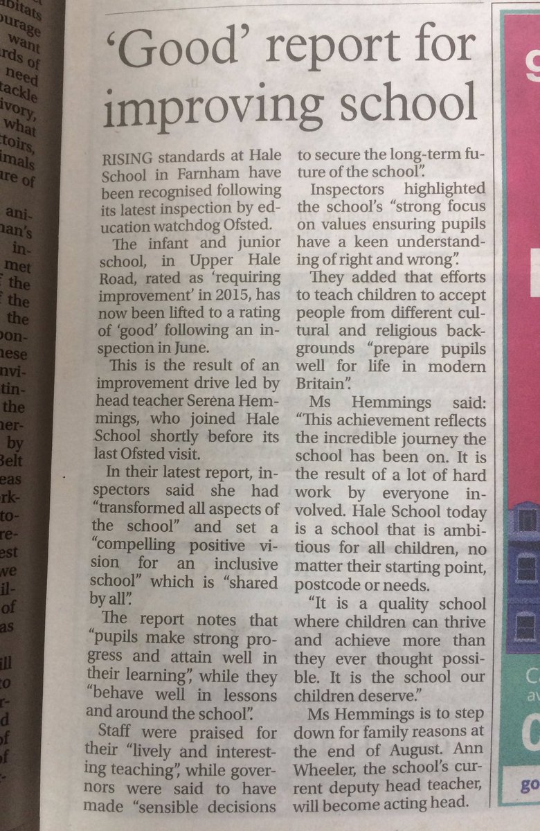HaleFarnham's tweet photo. A write-up about our recent Ofsted inspection - thanks to @AldershotNews https://t.co/nM9FTLgMvM