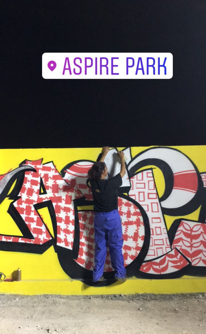 TheRealOlaDiab's tweet photo. Check out @sudalove_'s latest graffiti  artwork in #Doha at Aspire Zone! #SudaneseExcellence #SudaneseArtist https://t.co/a9IkwM2OZU