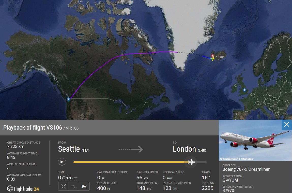 AirportWebcams's tweet photo. - @VirginAtlantic #VS106 Seattle-London Heathrow (787-9 G-VYUM) diverted to Keflavik at 0755UTC today. Reason not yet known. https://t.co/SBMnO1fkkM