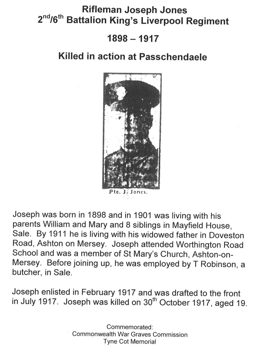 TraffordArchive's tweet photo. #Remembering #JosephJones of #Sale killed in action @ Passchendaele. #LocalStudies commemorates the brave men of #Trafford #Passchendaele100 https://t.co/Onb7DSG8rN