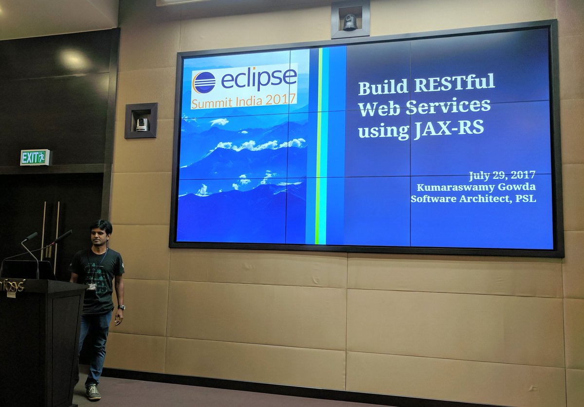 pradeepb3's tweet photo. About to start ... Build RESTful services using JAX-RS by Kumar from @Persistentsys at #EclipseSummit2017 https://t.co/VGagfI77xq