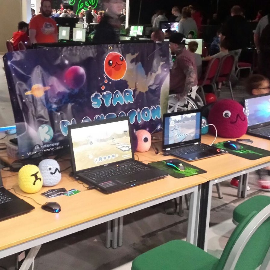 Suzzlescraft's tweet photo. At #4TG in Aberdeen today with the crochet slimes, @KandoCorp and Star Plantation! #indiedev #gamers #gamedev https://t.co/0C8KwUKtSj