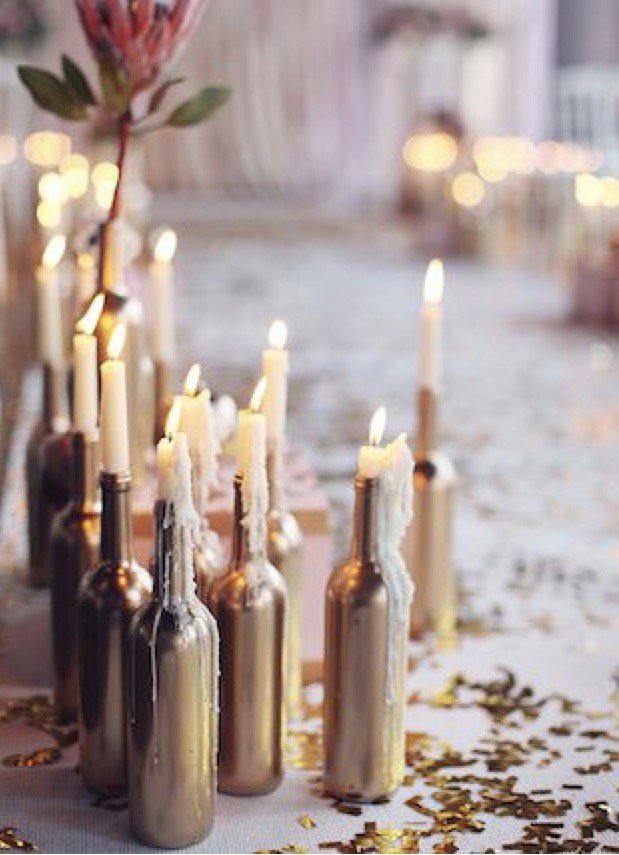 TPindolia's tweet photo. DIY decor tip: spray paint empty wine bottles and add a candle for romantic touch #wedding #diy #fellinlove #decor #asianweddings #candles https://t.co/Iw8hd5YjeP