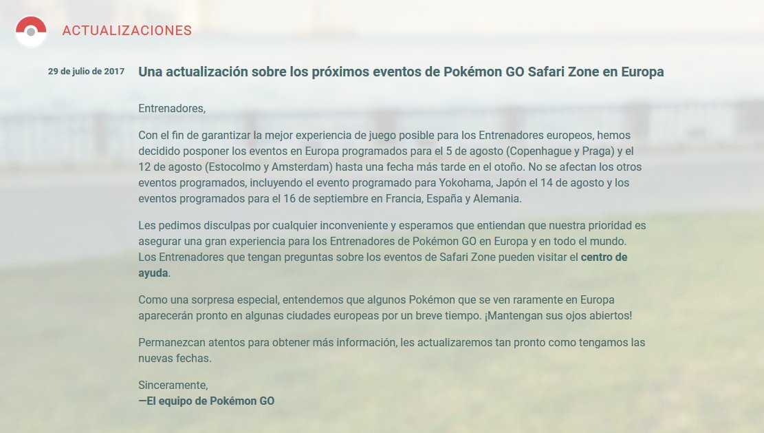 PokemonGo_GRN's tweet photo. Una actualización sobre los próximos eventos de Pokémon GO Safari Zone en Europa https://t.co/mGYAufV4cC
