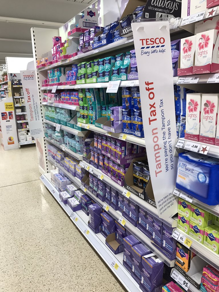 Signage for the Tampon tax removal in Tesco. Great piece of work, more consumer champion esque behaviour too.