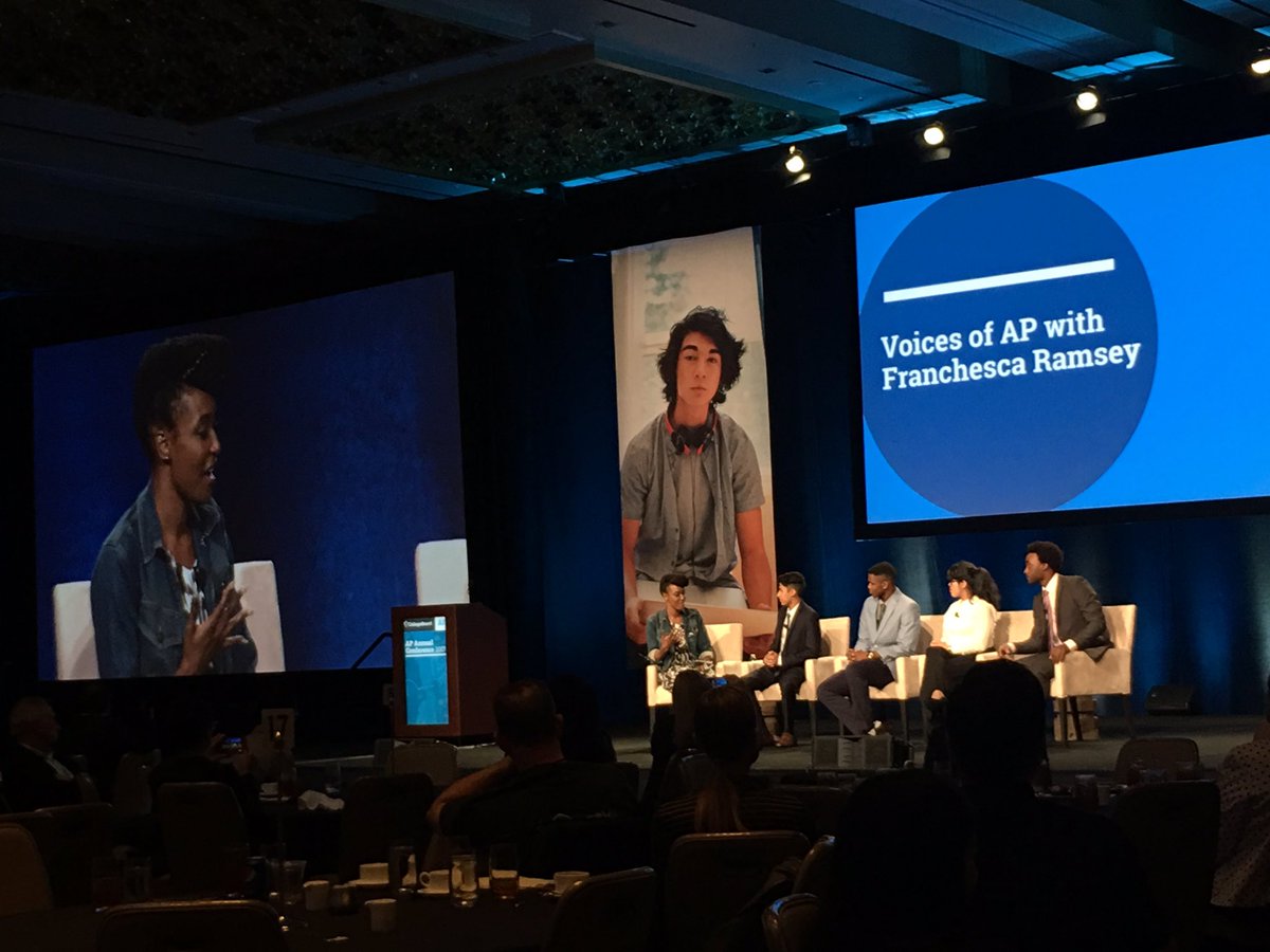 SarahCLowery's tweet photo. "We challenge each other..." (about classroom culture in AP) -student panel #voicesofap #AP_Conf #whyiAP https://t.co/MvCziwnNjX
