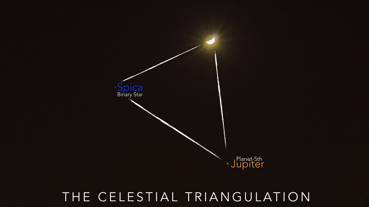 nazame's tweet photo. Triangulation of Moon, Jupiter & Spica TONIGHT!, fm #JOHOR with Lots of 💛💚💙💜💖
#moon #triangulation #jupiter #spica #moonconjunction #space https://t.co/0z8cijbRUe