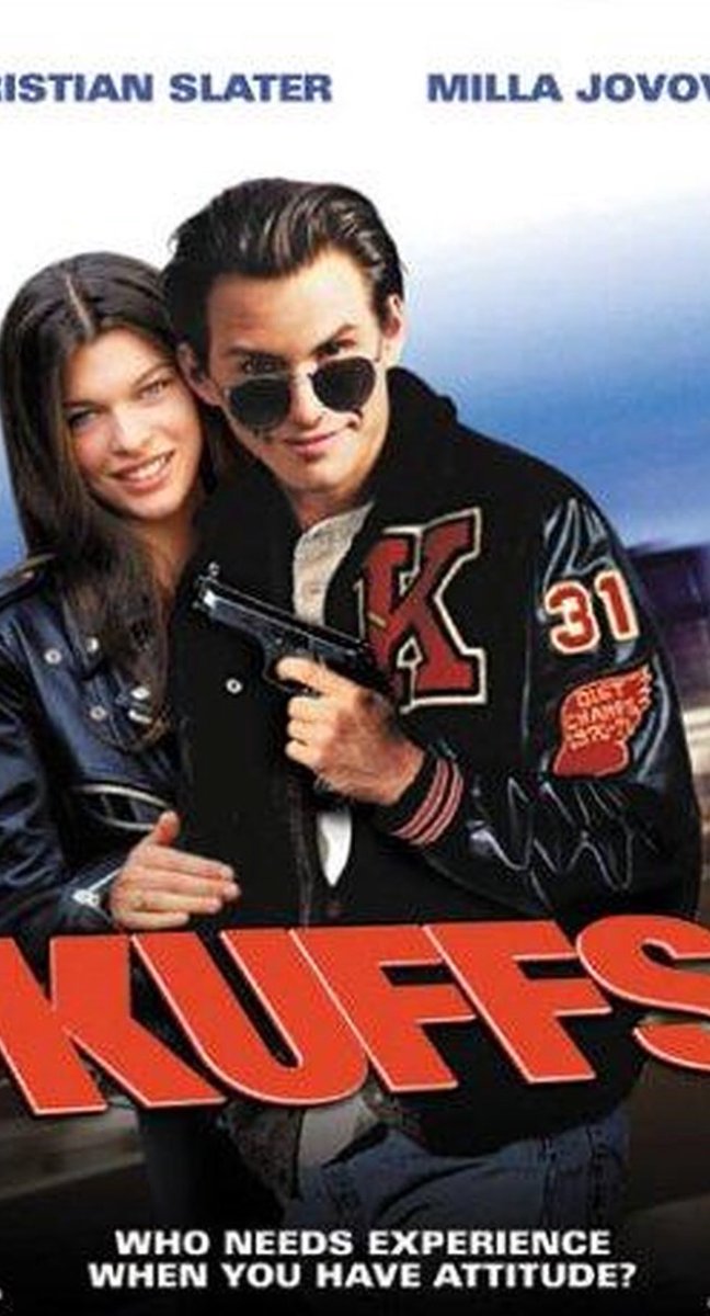 12DAYSOFMOVIES's tweet photo. REMEMBER ONE OF THE FUNNIEST #ChristianSlater #Movie... #Kuffs 1992 With THE BEAUTIFUL #MillaJovovich https://t.co/U7sO705idW