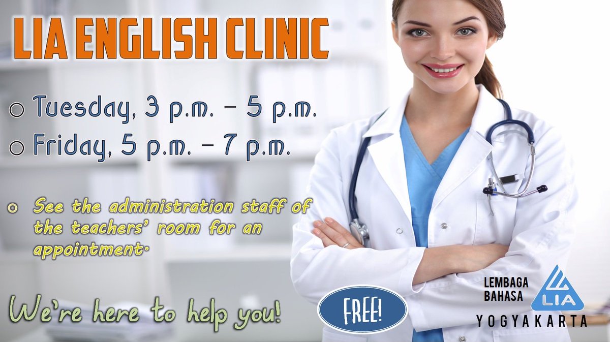 LB_LIAJogja's tweet photo. #English #Clinic #EnglishClinic #help #EnglishProblems #Ready #toHelpYou #LIA #LIACondongcatur #Condongcatur  #LIAYogyakarta. https://t.co/H65b0jTKCi