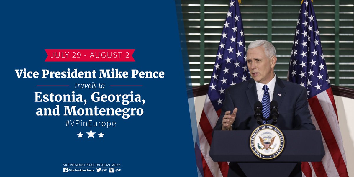 VP45's tweet photo. This evening on behalf of @POTUS I will depart to Eastern Europe to meet w/ leaders in Estonia, Georgia &amp; Montenegro. Keep up w/ #VPinEurope https://t.co/Mamew6jvlu