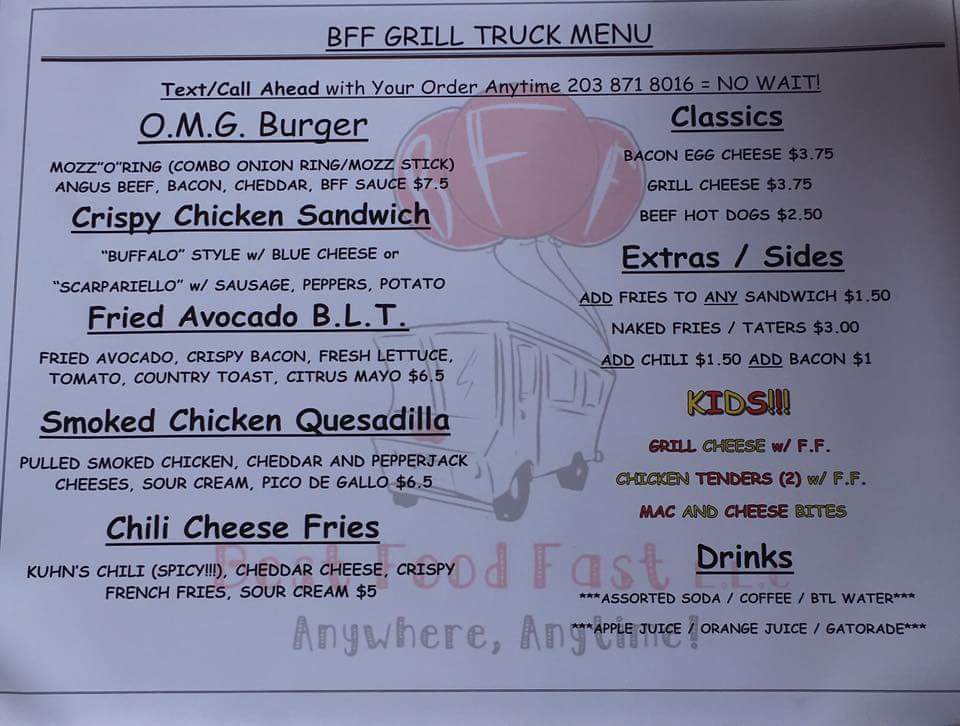 bff_grill's tweet photo. Today's menu at the #BluesOnTheBeach #Stratford
#BFF #foodtrucks #ctfoodtrucks #foodies #Connecticut #beach #music #weekend #saturday #saftb https://t.co/ElZAZh99pF