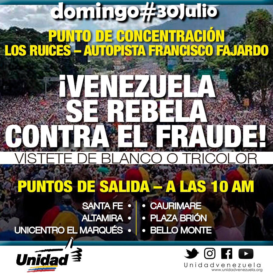 CarlosValero08's tweet photo. El 19 de abril fuimos más de 3 millones en las calles contra el régimen, mañana, 30Jul, debemos hacer la mayor marcha de la historia. Pilas! https://t.co/DSMHJTsXE5