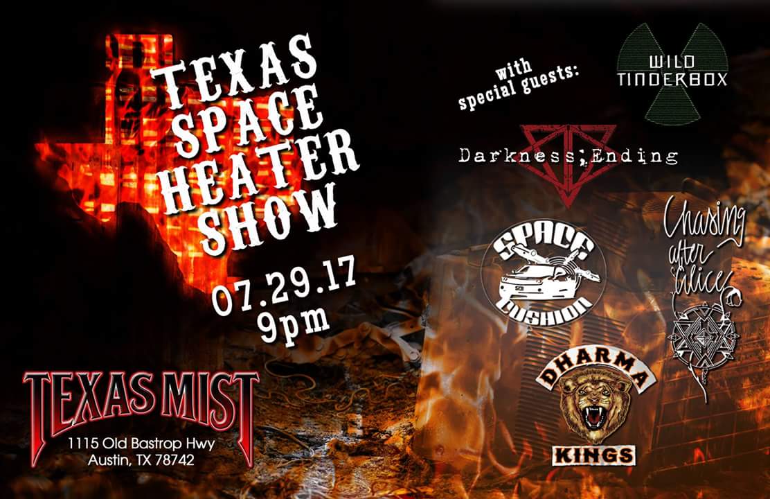 ListenUpMedia's tweet photo. Tonight!! Be at @TexasMistLmv to see @chasingaa & @Dharma_Kings rock with former OotT bands #SpaceCusion, @darkness_ending & @WildTinderbox! https://t.co/k7j2rybub0