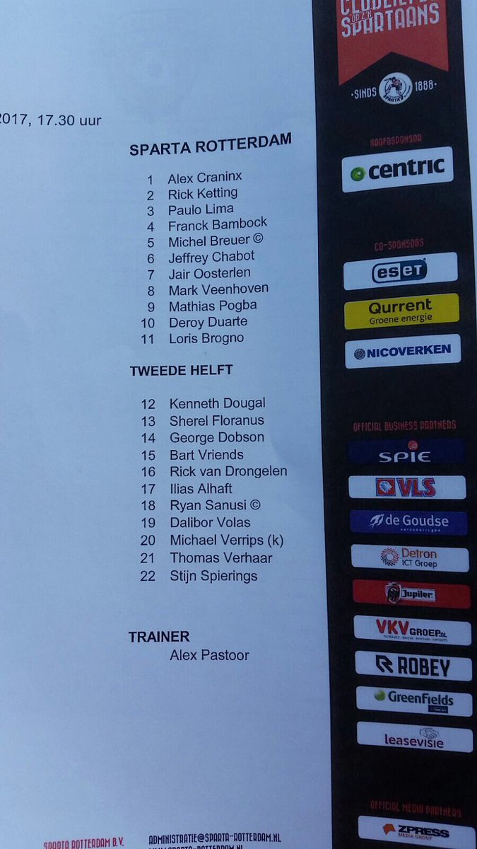 ProSpartaOnline's tweet photo. Om 17.30 oefent Sparta tegen Al Fayha. De opstelling van beide ploegen zien er als volgt uit. https://t.co/FyMk8Q17PP