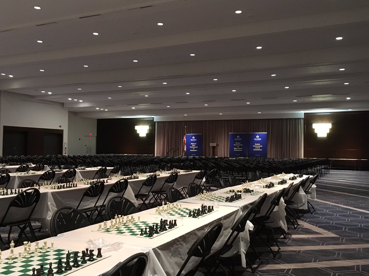 USChess's tweet photo. All set up for the Denker, Barber, and NGTOC! Opening ceremony in a few hours. #denkerchess #barberchess #ngtocchess https://t.co/DSs6jcufkp