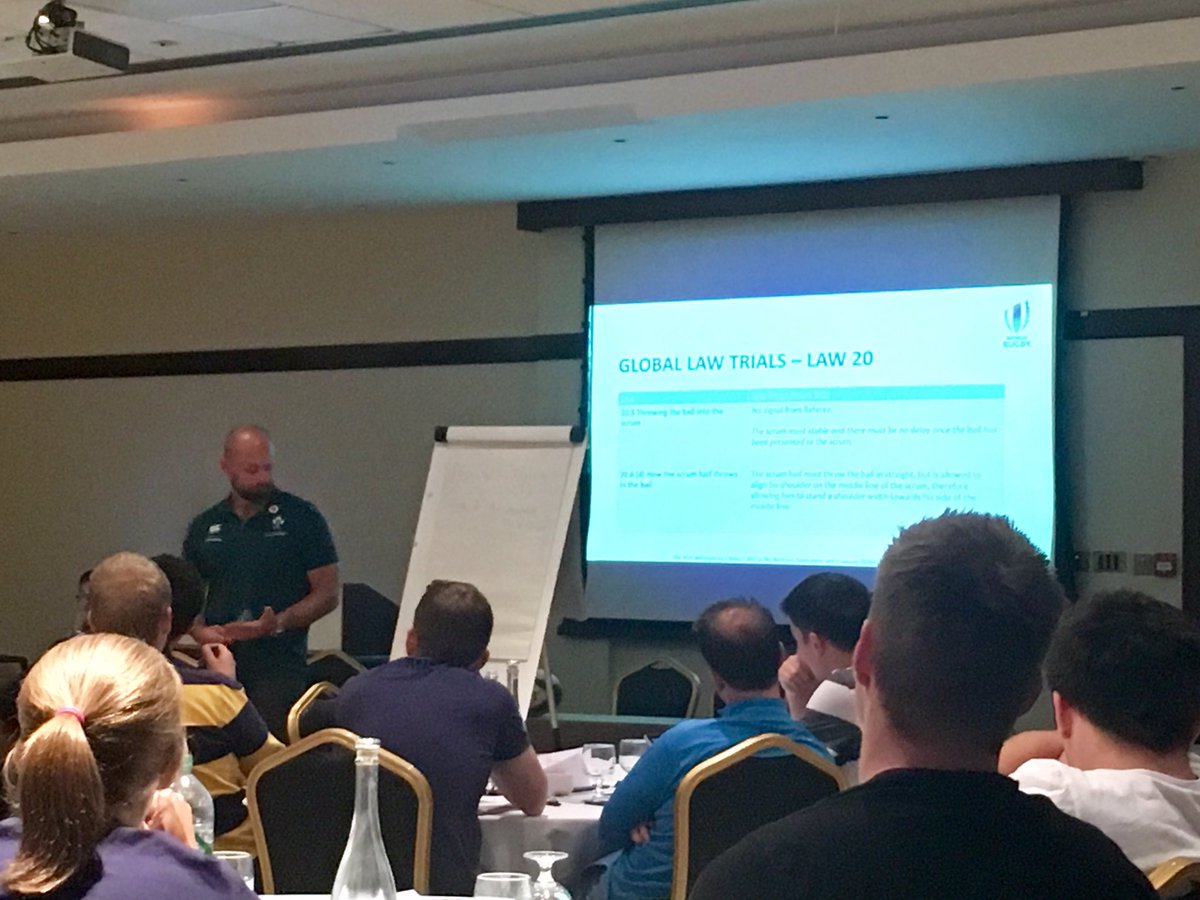 CollieCoaching's tweet photo. .@gregfeek bringing the knowledge to @IrishRugby Referees Conference on scrum laws and the coach's perspective. #rugby #alwayslearning https://t.co/X2IL8F70XO
