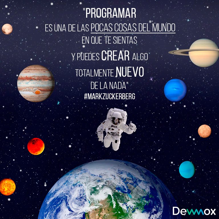 Dewmox's tweet photo. Programar es una de las pocas cosas del mundo en que te sientas y puedes crear algo totalmente nuevo de la nada
#MarkZuckerberg #FelizLunes https://t.co/GfVlg9Uqt2