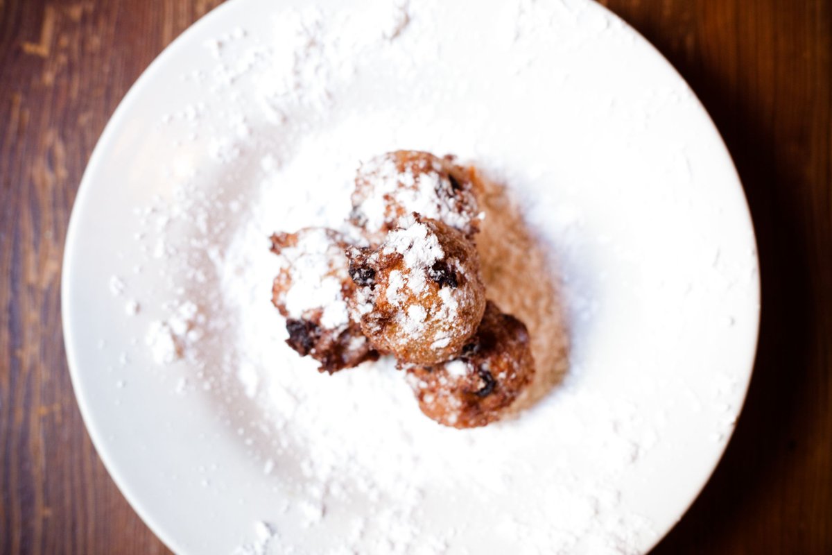 Introducing a Ferris classic dessert! Rice dumplings covered in powdered sugar &amp; flavoured with orange, amaretto &amp; Frangelico! Drooling #yyj