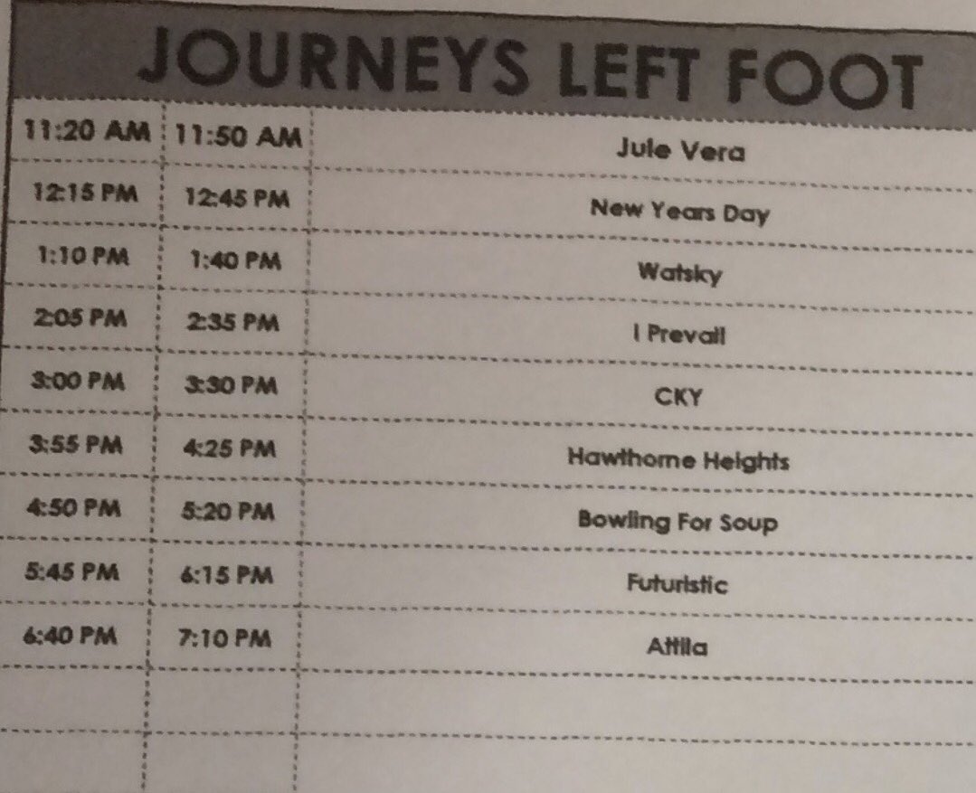 journeys's tweet photo. And here are the Journeys #LeftFootStage set times @VansWarpedTour #SanAntonio https://t.co/dF6wftQsxi