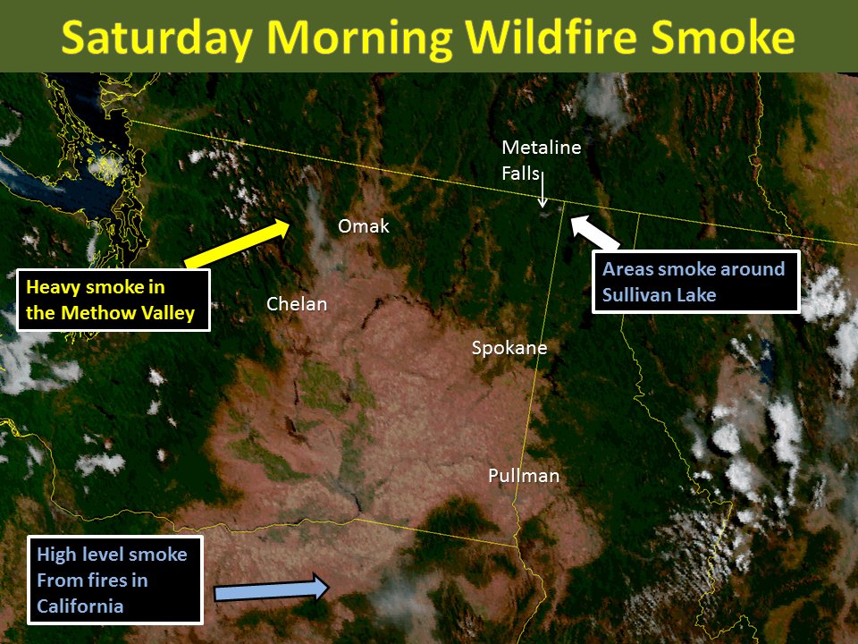 NWSSpokane's tweet photo. Smoke frm #DiamondCreek #NoisyCreek has settled into the #MethowValley w/ unhealthy air arnd #Winthrop &amp; #SullivanLake.   #wawx #idwx https://t.co/74KxCpGnfW