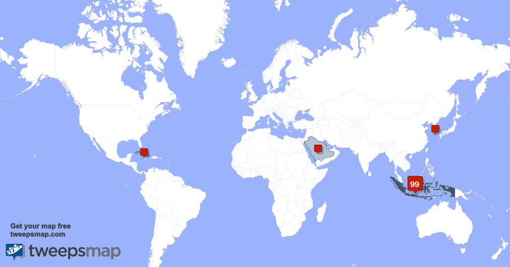 My followers live in Indonesia (98%), Cuba(0%)... Get your map: tweepsmap.com/!KorwilFastpay