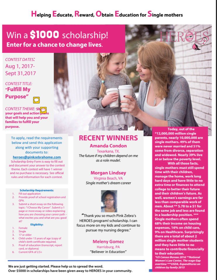 PinkZebraHome's tweet photo. New HEROES Scholarship Contest just announced at #PZReunion2017! #SingleMom #Education #Scholarship https://t.co/RuGBek7Mv1