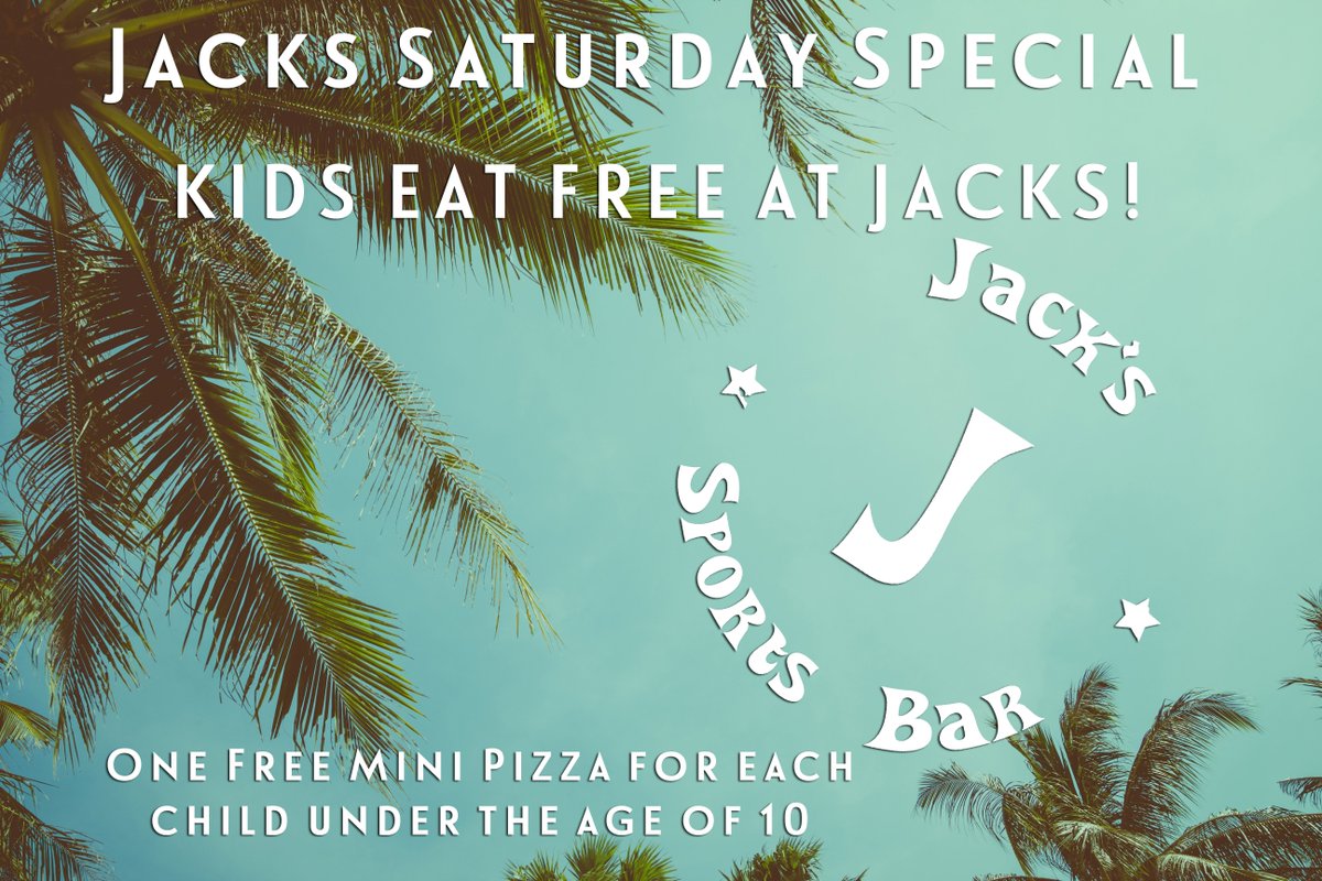 JacksPizzaCafe1's tweet photo. Jacks Saturday Special!!! Kids Eat Free From 11-4! Each child under the age of 10 receives one free mini pizza! #yeg #jacks #kidseatfree https://t.co/rgViXzoJ8i