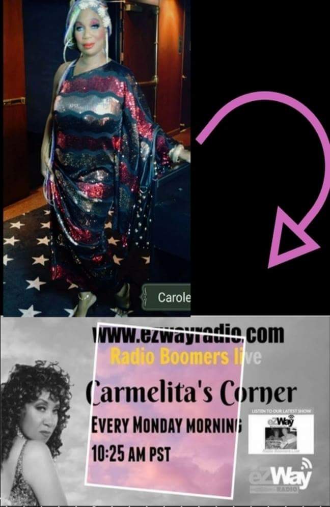 CDAEMFILMOSFERA's tweet image. Carole Vocalist Gray is seen in this photo wearing a Silky Dubois original.  She will be the guest on Carmelita&apos;s Corner Monday July 31...