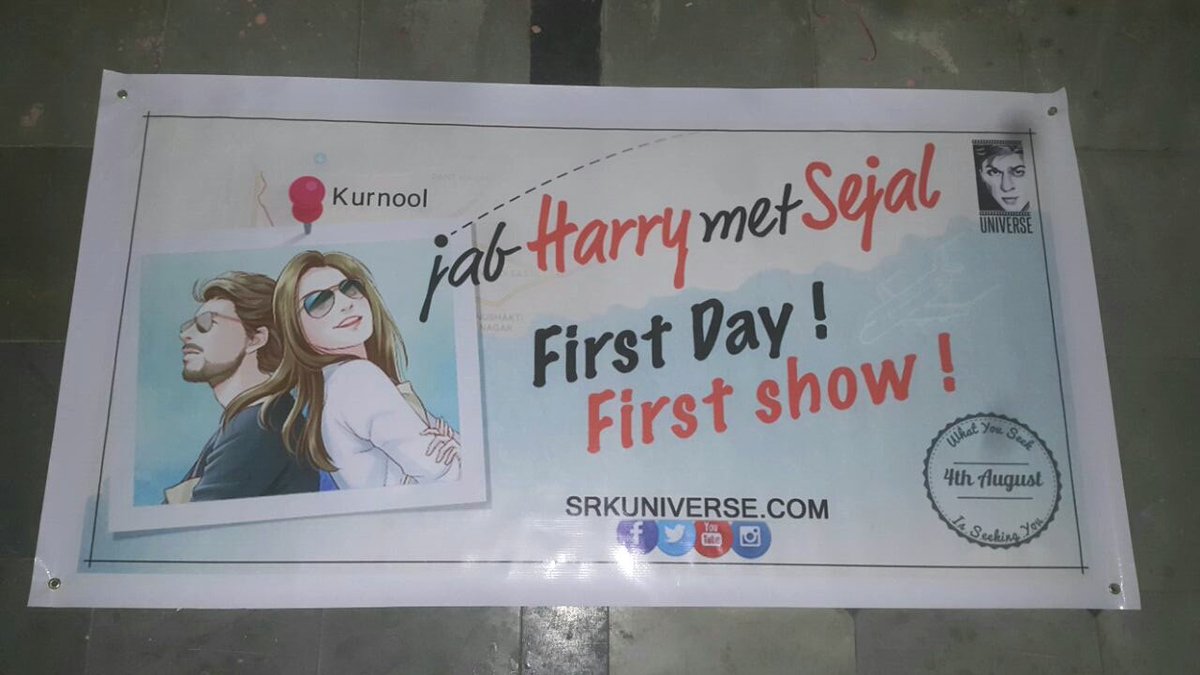 SRKUniverse's tweet image. SRKians from Kurnool are getting ready for the big day,which is next Friday! Here's their banner for #JabHarryMetSejal First Day First Show!