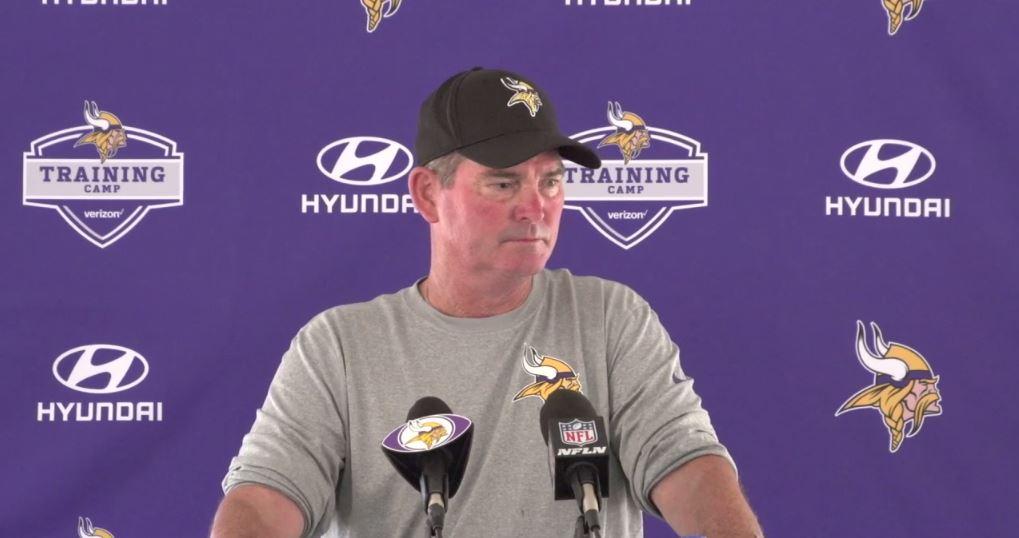 Coach Zimmer is excited to see the #Vikings in pads for the first time today.  📺: mnvkn.gs/6wf6aO https://t.co/VZOm895pYQ