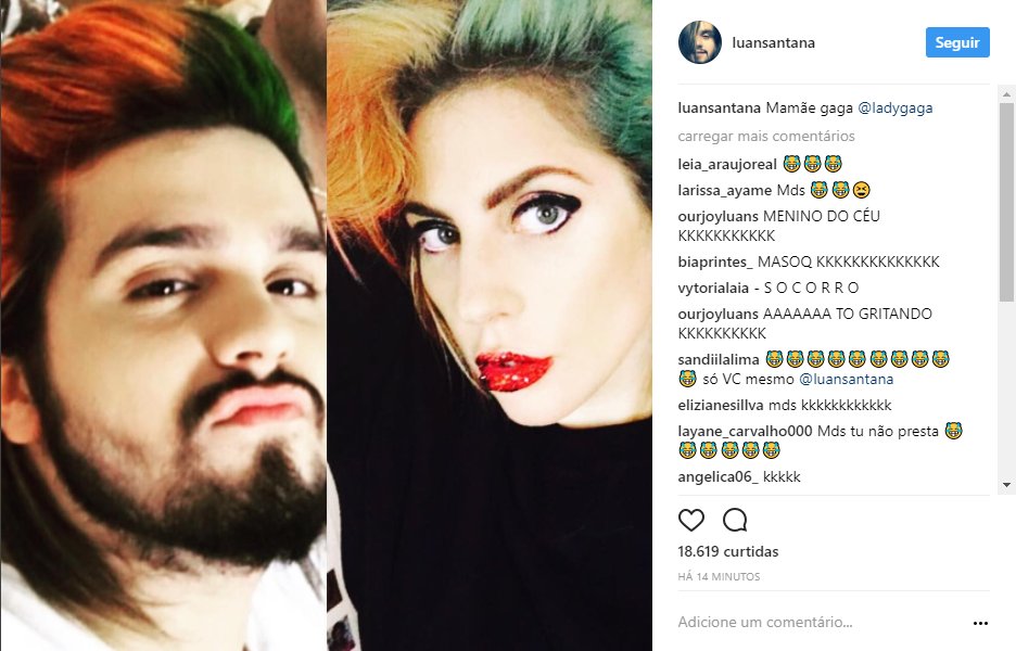 RDTLadyGaga's tweet photo. "Mamãe gaga" - Luan Santana publicou em seu Instagram esta montagem brincando com a semelhança entre os novos visuais dele e de Lady Gaga 😂 https://t.co/zQbqFTtgT4