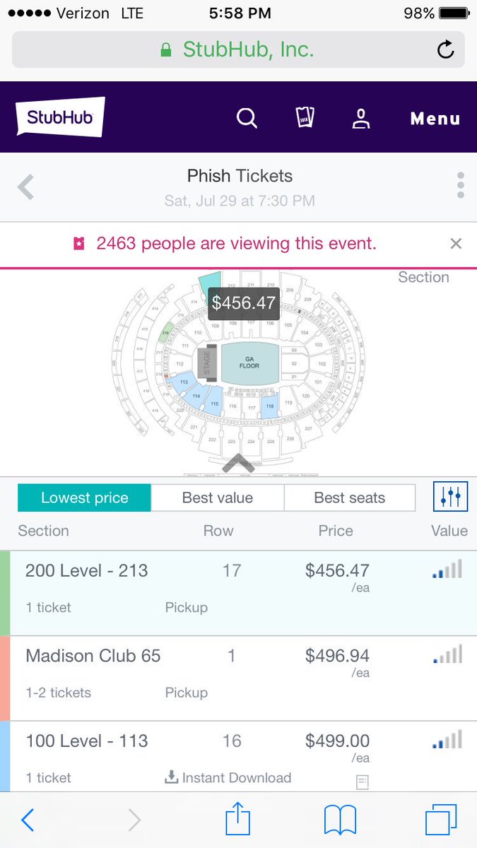 RZuck's tweet photo. @StubHub you are awful. Ppl trying to sell nosebleed tix for $500 you are even worse. #scum #scalpers #phish #stubhub #embracetheface https://t.co/JKyDS5Ewtz