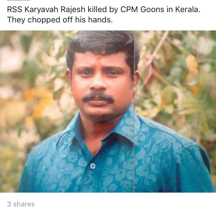 EncapsulatdSoul's tweet image. @RSSorg Swayamsevak Sreekaryam Basti Karyavah Sri Rajesh hacked to death at Thiruvananthapuram,Kerala
@cpimspeak goons Rot In Hell B*****ds😡