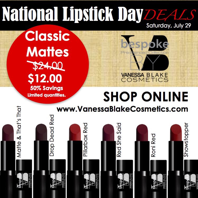 VBCosmetics's tweet photo. It's really happening! In honor of #NationalLipstickDay, 50% off our Classic Mattes💄Hurry before they're all gone! #linkinbio https://t.co/phrRssUQSV