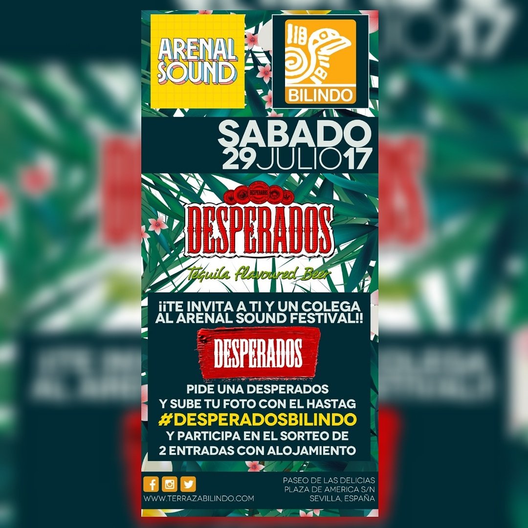 manuelconde11's tweet photo. @TerrazaBilindo y @Desperados_es  🍺 Entra en el sorteo de 2 🎟 para el ARENAL SOUND.
Hastang #DESPERADOSBILINDO
Lista de 00h a 02h
📞677818973 https://t.co/dXVfLxXpx1