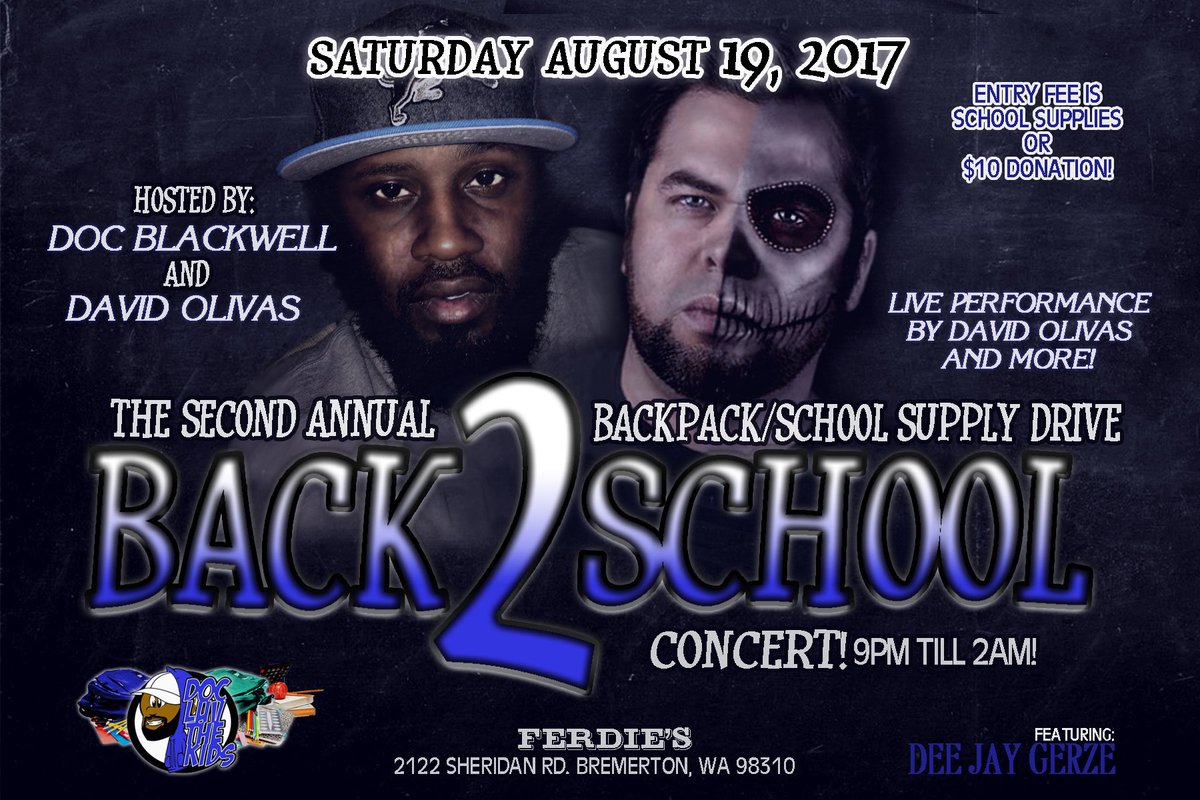 360savageJ's tweet photo. @DavidOlivas and Myself hosting the #Back2SchoolDriveConcert #August19 #BremertonWa #DocLuvTheKids #HipHop4Charity #CharityEvent πππβοΈ https://t.co/N6Qv5Xj053