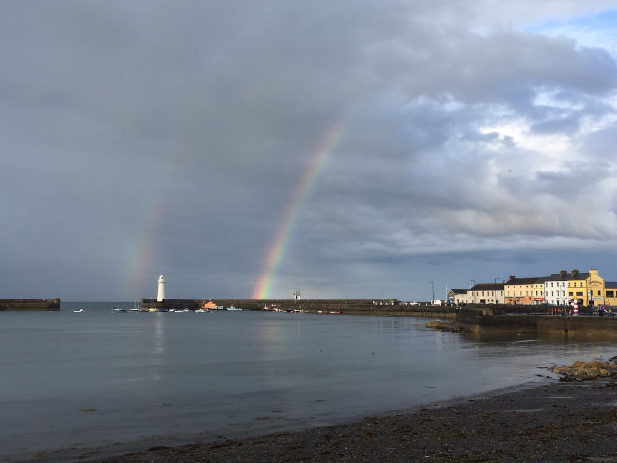 Michael_Dowds's tweet photo. Double rainbows over the harbour 
@barrabest @angie_weather #bbcniweather #donaghadee https://t.co/k5yWBQI8kF