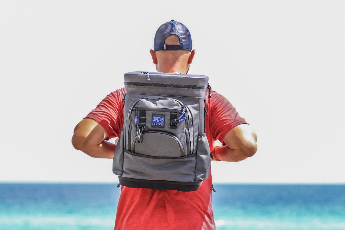 K2Coolers's tweet photo. Feld testing the final prototype of our Sherpa backpack cooler has gone great! #K2Coolers #K2Lifestyle #beach pc: Jenna Kaye Taylor https://t.co/CW8fd38zwv