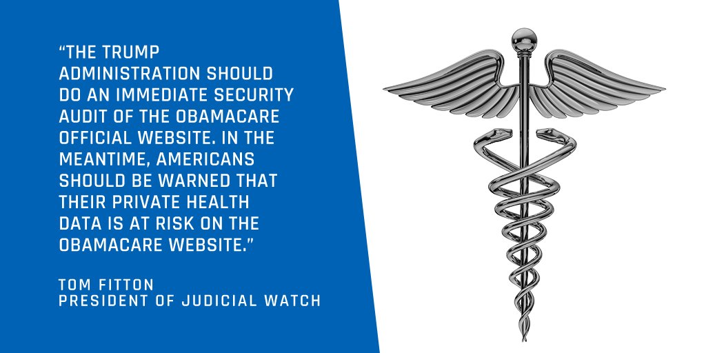 JudicialWatch's tweet photo. "JW released HHS docs that reveal known pre-launch security flaws in Healthcare(dot)gov #Obamacare website."🔓💻 See: https://t.co/6l3LcthXzk https://t.co/uVbpoTFoq5