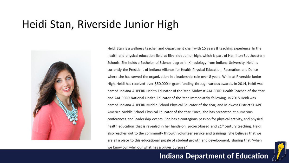 Meet Heidi Stan from <a href="/RJHHawks/">Riverside JH School</a>, 1 of 59 finalists for Indiana Teacher of the Year! #INTOY18