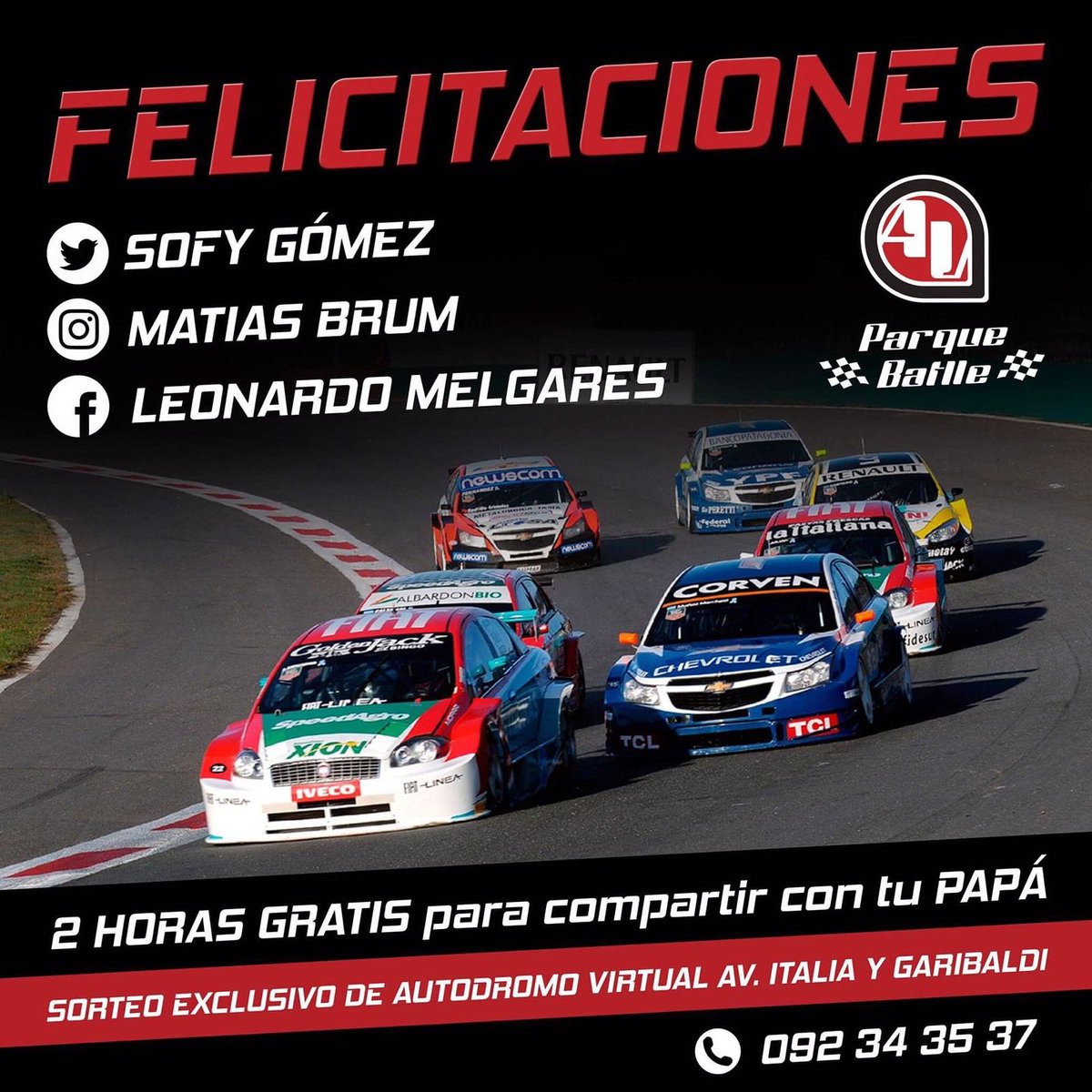 ¡Felicitaciones a los ganadores del sorteo por el Mes del Padre! Seguinos también en Instagram y Facebook #AutódromoVirtualParqueBatlle #Mvd