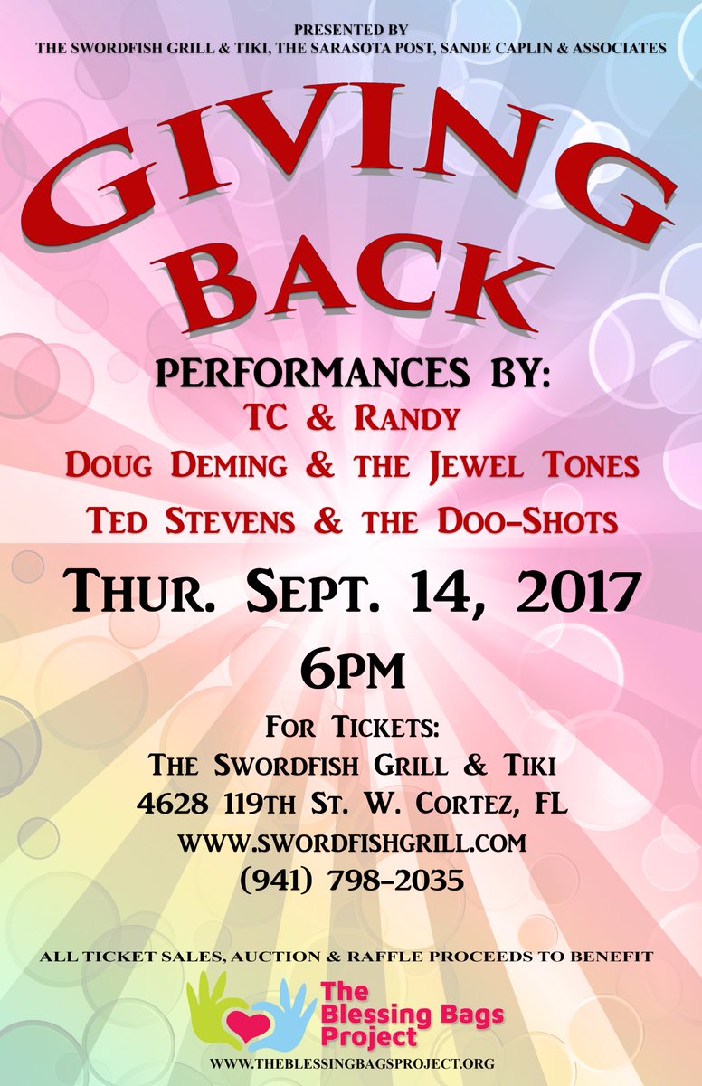 SRQPost's tweet photo. The big event is at the Swordfish Grill & Tiki on Sept. 14. https://t.co/azOfWABNSq #Swordfish #DougDemming #TedStevens #TimChandler https://t.co/ax9fejm25I