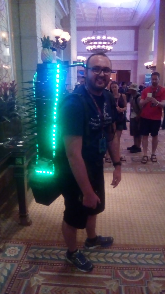 VinceintheBay's tweet photo. Heads up. There's a guy on the conference floor inconspicuously hiding a few wifi pineapples in his backpack at @defcon. https://t.co/vQ0WaO375X