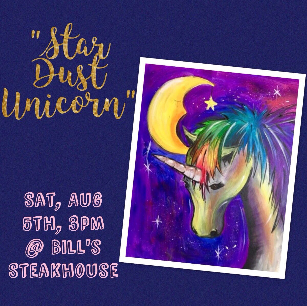 wineandpalette's tweet photo. Next Saturday! "Star Dust Unicorn" 🦄 Family Class at @billssteakhouse in OKC!
$25/person 
#wineandpalette #familytimeokc #kidsokc #okckids https://t.co/6THvJynxh4