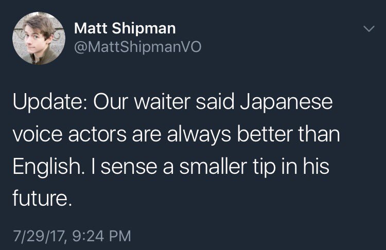 BrittanyLaudaVO's tweet photo. He keeps coming back to talk to us about anime, little does he know we ARE anime....#awkwarddinnerdate https://t.co/BYJn0iopkD