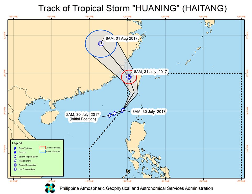 ABSCBNNews's tweet photo. .@dost_pagasa: At 10 AM today, the center #HuaningPH was estimated at 250 km west of Basco, Batanes https://t.co/BEx0XnRg1M