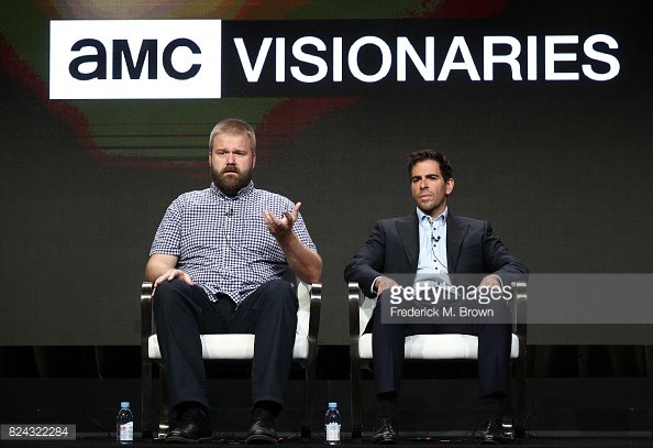GettyGeek's tweet photo. @RobertKirkman @eliroth and #jamescameron (via satellite) talk comics, horror and sci-fi history for #AMCVisionaries at #TCA17 https://t.co/MpTFU1cNsC