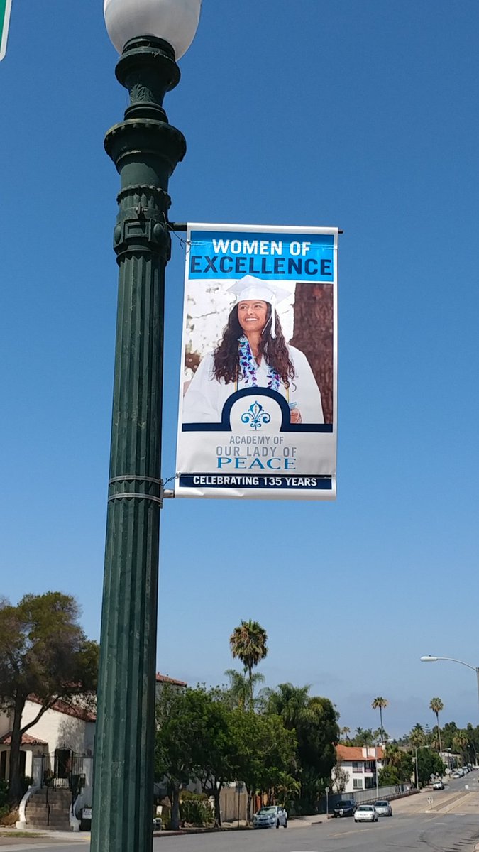 OLPSanDiego's tweet photo. We're still celebrating our 135th anniversary: with banners on #AdamsAvenue! Which is your favorite? #CSJcharism #135years #educatingher https://t.co/cJLhmpMiIC