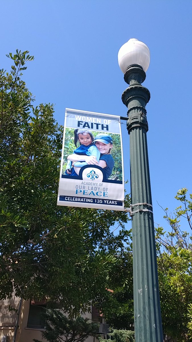 OLPSanDiego's tweet photo. We're still celebrating our 135th anniversary: with banners on #AdamsAvenue! Which is your favorite? #CSJcharism #135years #educatingher https://t.co/cJLhmpMiIC