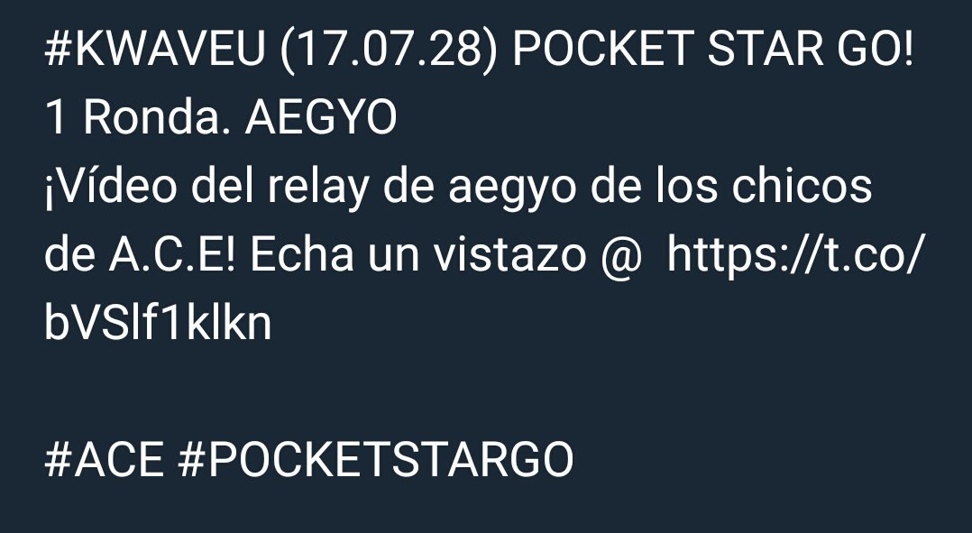 ACE_Latam's tweet photo. 『170727』TWITTER 

Link: https://t.co/qF0jYqSIWY

#ACE #POCKETSTARGO

Cr eng: acetranslation 
Cr esp: ACE_Latam https://t.co/FOY7bqylsK